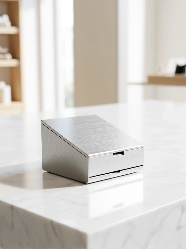 Modern payment processing hardware in an upscale retail environment